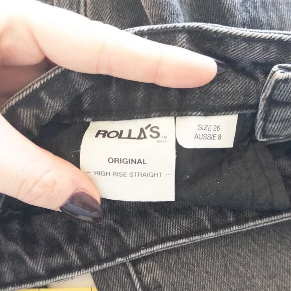 Rolla's Original High-Rise Straight Leg Jeans in Washed Black Denim, Size 26 - Picture 10 of 10